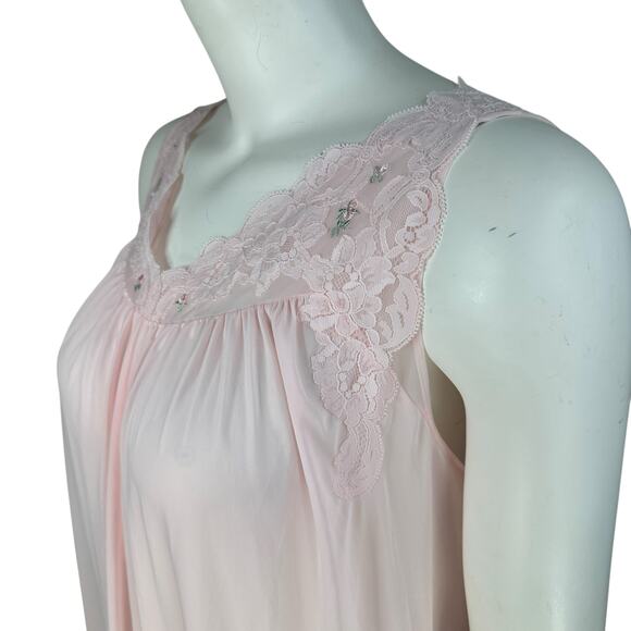VTG Shadowline Nightgown Womens Medium Pastel Pink Lace Sleeveless Semi Sheer - Picture 5 of 10